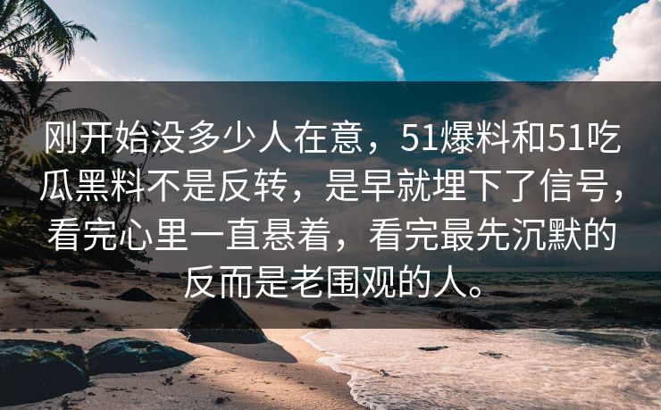 刚开始没多少人在意，51爆料和51吃瓜黑料不是反转，是早就埋下了信号，看完心里一直悬着，看完最先沉默的反而是老围观的人。