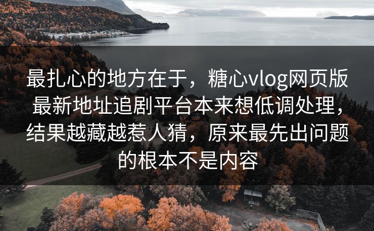 最扎心的地方在于，糖心vlog网页版最新地址追剧平台本来想低调处理，结果越藏越惹人猜，原来最先出问题的根本不是内容