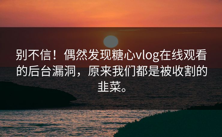 别不信！偶然发现糖心vlog在线观看的后台漏洞，原来我们都是被收割的韭菜。