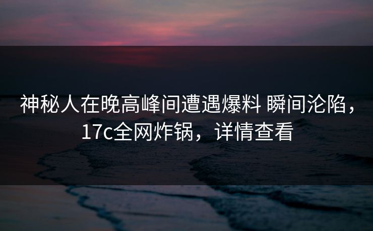 神秘人在晚高峰间遭遇爆料 瞬间沦陷，17c全网炸锅，详情查看